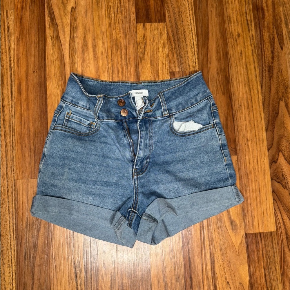 Forever 21 Blue High-Waisted Denim Shorts